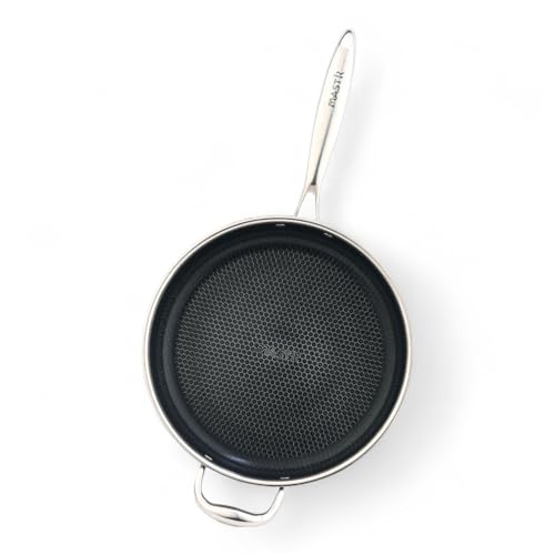 Mastir Stainless Steel Deep Sauté Pan/Shallow Fry Pan with Glass Lid – Hybrid Honeycomb Nonstick, PFOA-Free & EU Approved – Stay-Cool Handle, Induction & Oven Safe, Dishwasher Safe – 26/28 cm