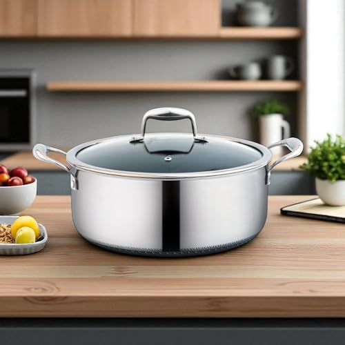 Mastir Stainless Steel Casserole/Stockpot with Glass Lid – Hybrid Honeycomb Nonstick, PFOA-Free & EU Approved – Induction, Oven & Dishwasher Safe Cooking Pot – 26/28 cm