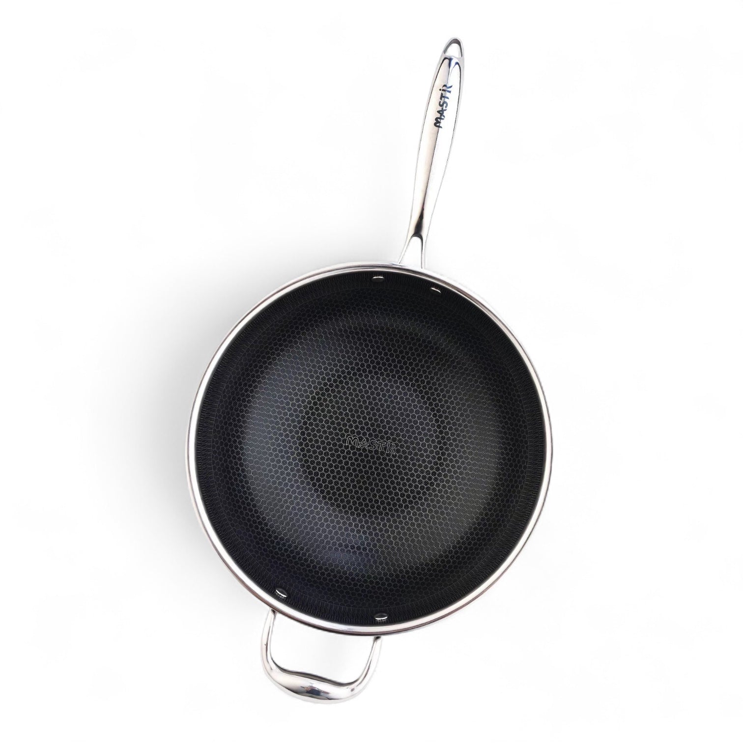 Mastir Stainless Steel Wok with Tempered Glass Lid – Hybrid Honeycomb Nonstick, PFOA-Free & EU Approved – One Long Handle + Helper Ear Handle, Induction & Oven Safe, Dishwasher Safe – 28/30 cm