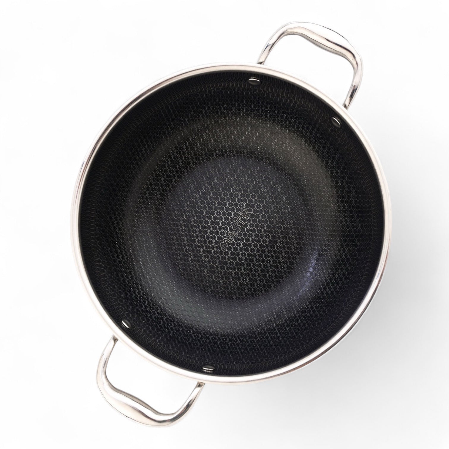 Mastir Stainless Steel Wok/Kadai Two Ear Handles and Glass Lid β Hybrid Honeycomb Nonstick, PFOA-Free & EU Approved β Stay-Cool Handles, Induction, Oven & Dishwasher Safe β 28/30/32 cm
