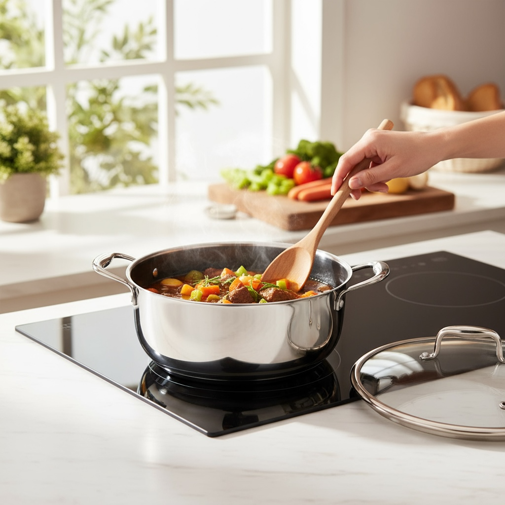 Mastir Stainless Steel Casserole/Stockpot with Glass Lid โ Hybrid Honeycomb Nonstick, PFOA-Free & EU Approved โ Induction, Oven & Dishwasher Safe Cooking Pot โ 26/28 cm