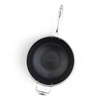 Mastir Stainless Steel Wok with Tempered Glass Lid – Hybrid Honeycomb Nonstick, PFOA-Free & EU Approved – One Long Handle + Helper Ear Handle, Induction & Oven Safe, Dishwasher Safe – 28/30 cm