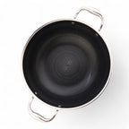 Mastir Stainless Steel Wok/Kadai Two Ear Handles and Glass Lid – Hybrid Honeycomb Nonstick, PFOA-Free & EU Approved – Stay-Cool Handles, Induction, Oven & Dishwasher Safe – 28/30/32 cm