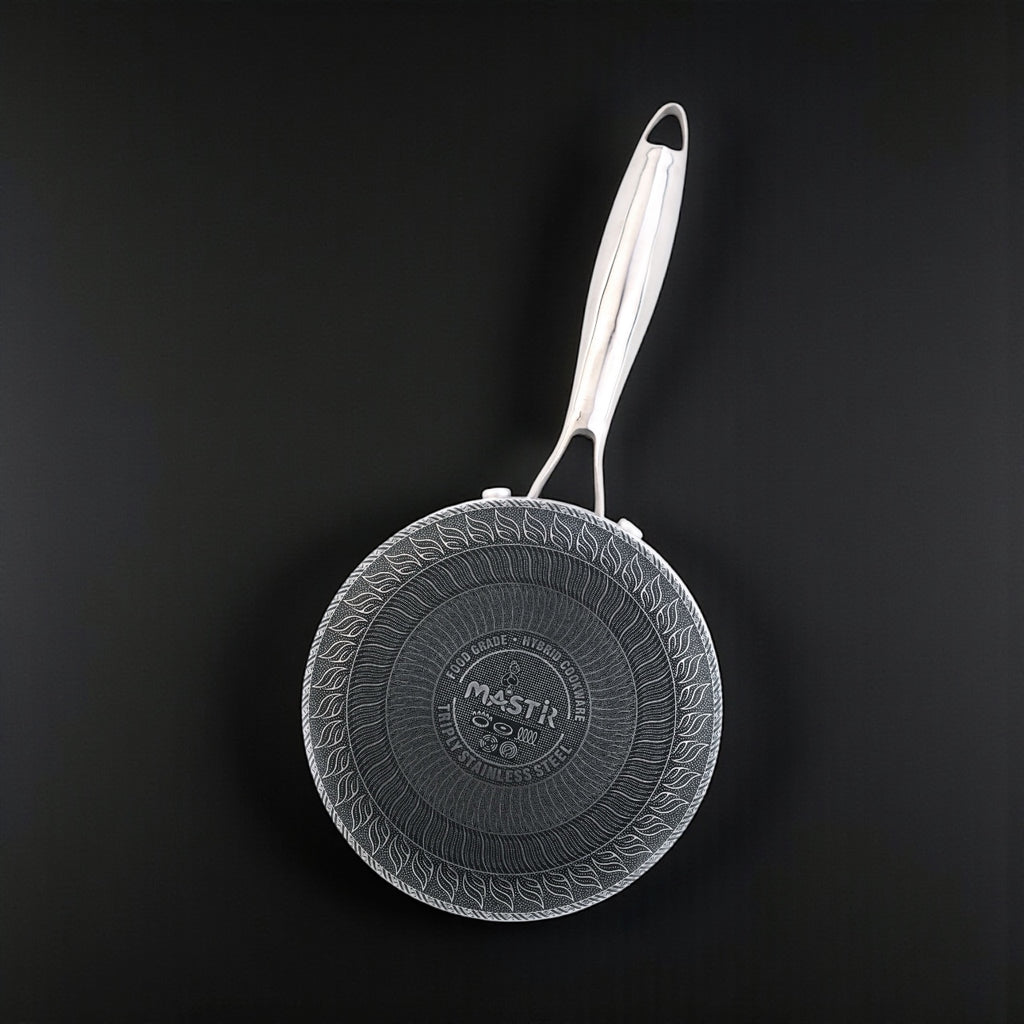 Mastir Stainless Steel Sauce Pan with Glass Lid – Hybrid Honeycomb Nonstick, PFOA-Free & EU Approved – Stay-Cool Handle, Induction, Oven & Dishwasher Safe – 16/18 cm
